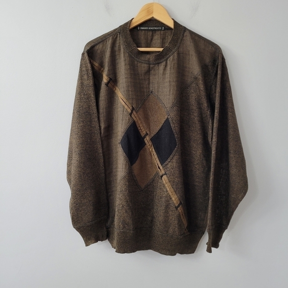 Vintage Other - UMBERTO Ginocchietti Men’s Argyle Pullover Pathwork Brown Sweater XL 50 …